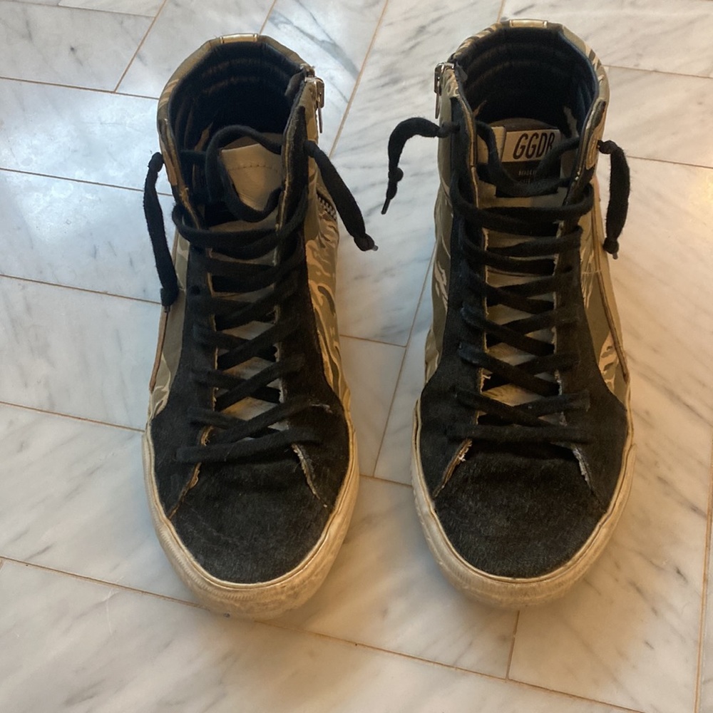 Golden Goose High-Top Sneakers in Black, Tan & Red - Picture 11 of 12